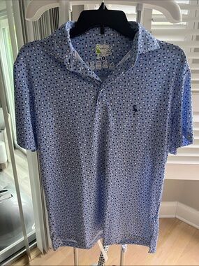 Tailorbyrd Light Blue Printed Polo with Navy Pickleball Accents